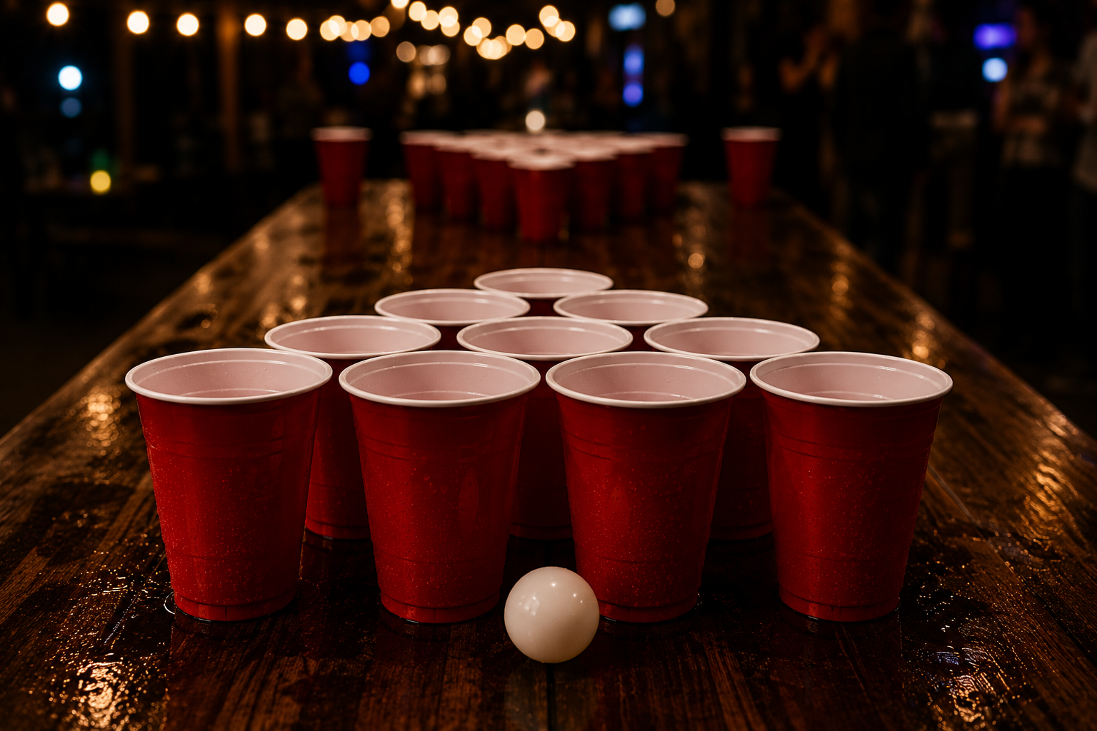 Beer Pong Arena - classic beer pong party game set up at an Inomoto Mobile Bar event
