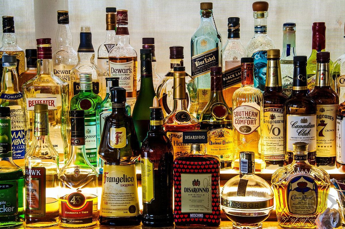 Wide selection of bottles on display