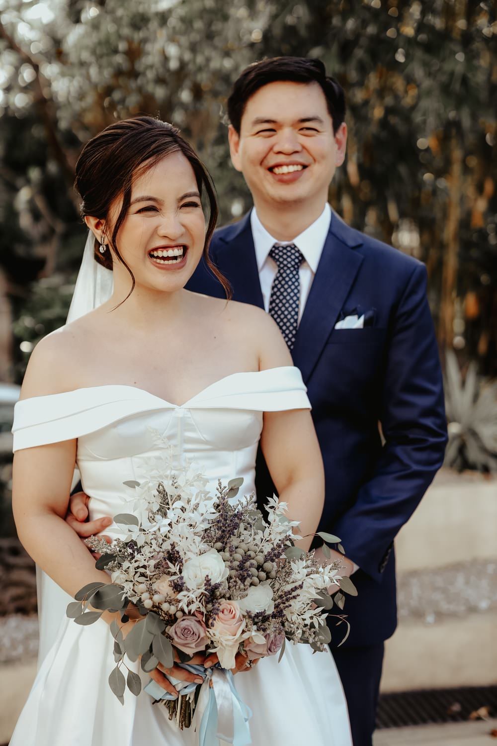 Bride and groom celebrating their wedding
