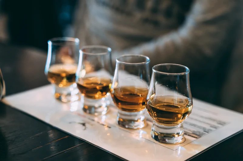 Flight of whiskey tasting glasses